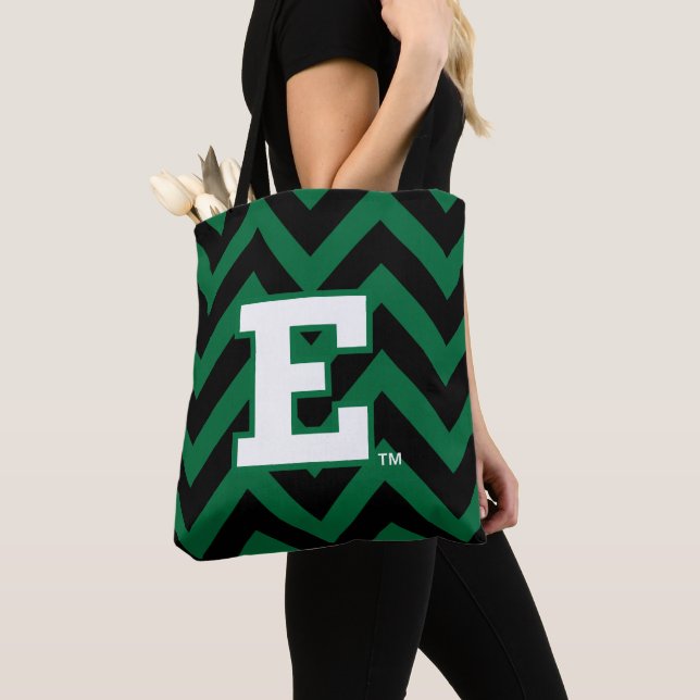 Eastern Michigan Chevron Pattern Tote Bag (Close Up)