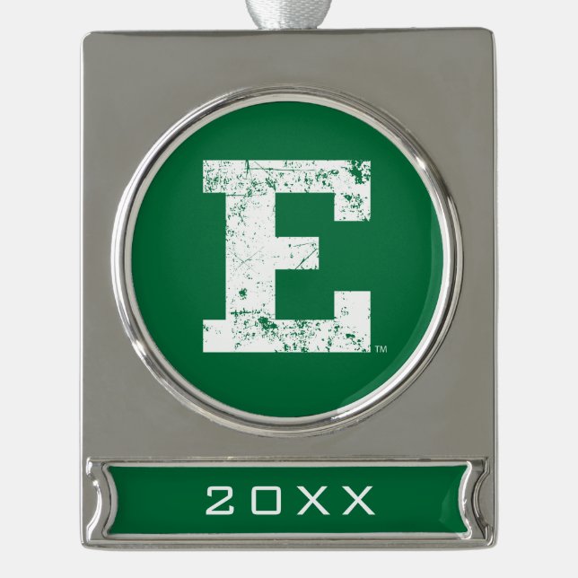 Eastern Michigan Distressed Silver Plated Banner Ornament (Front)