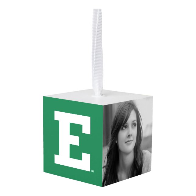 Eastern Michigan - E Logo  Cube Ornament (Back Angled)