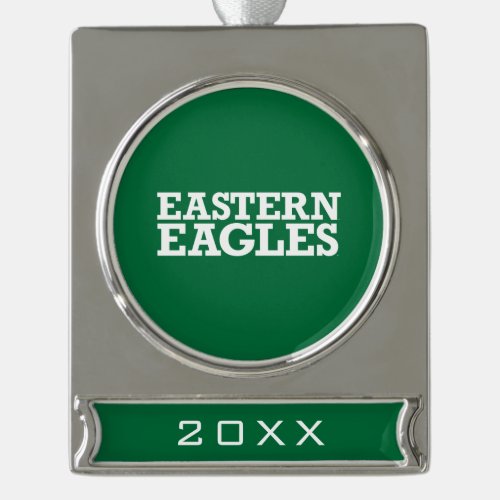 Eastern Michigan Eagles Wordmark Silver Plated Banner Ornament