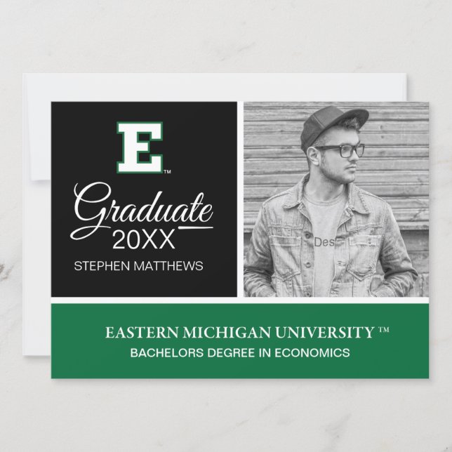 Eastern Michigan Logo Graduation Invitation (Front)