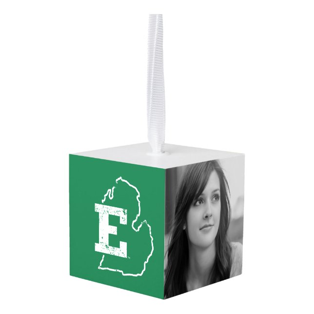 Eastern Michigan State Love Cube Ornament (Back Angled)