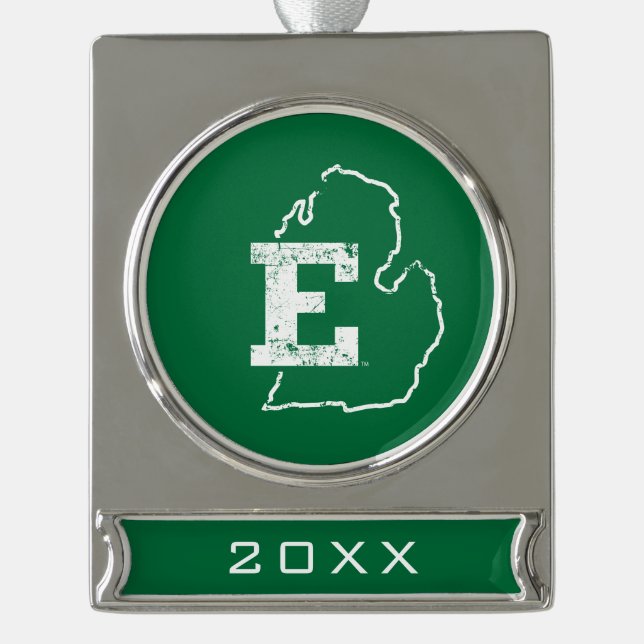 Eastern Michigan State Love Silver Plated Banner Ornament (Front)