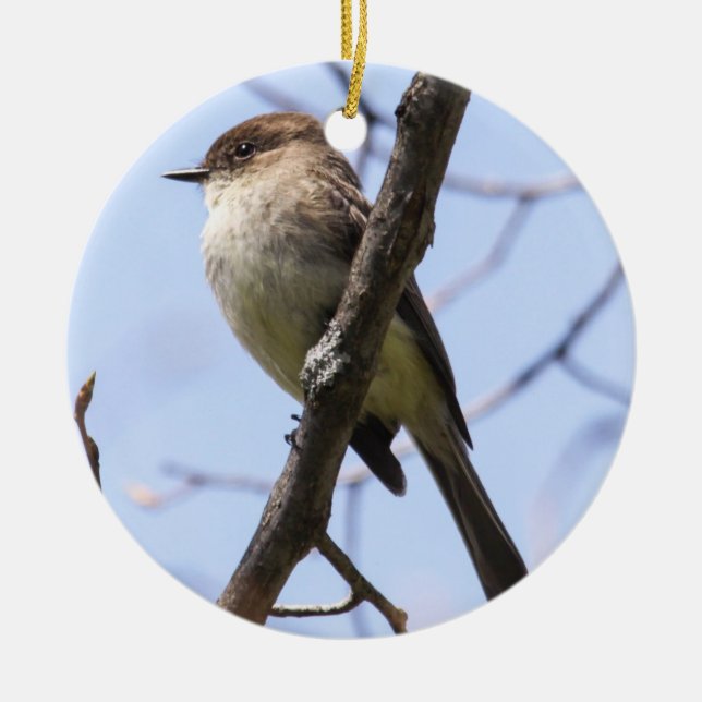 Eastern Phoebe Ceramic Ornament (Front)