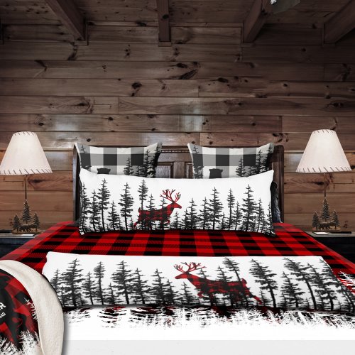 Eastern Pine Tree Forest Plaid Stag Reindeer Body Pillow