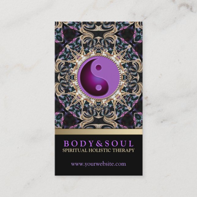 Eastern Purple YinYang New Age Yoga Business Cards (Front)