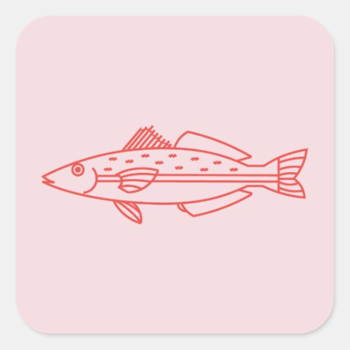 Eastern School Whiting Fish in Red on Soft Pink Square Sticker