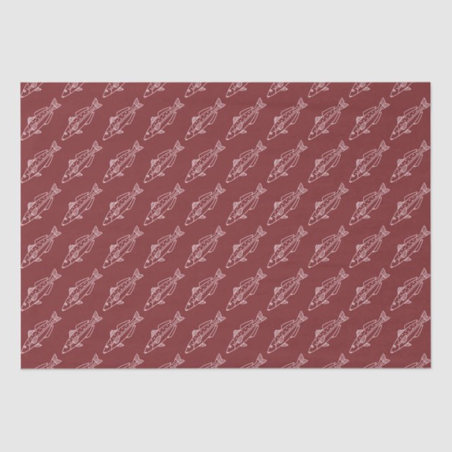 Eastern School Whiting Fish in Soft Pink on Maroon Tissue Paper (Front)