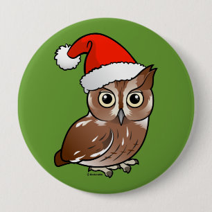 Eastern Screech Owl Santa Pinback Button