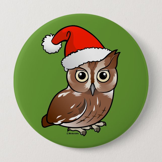 Eastern Screech Owl Santa Pinback Button (Front)