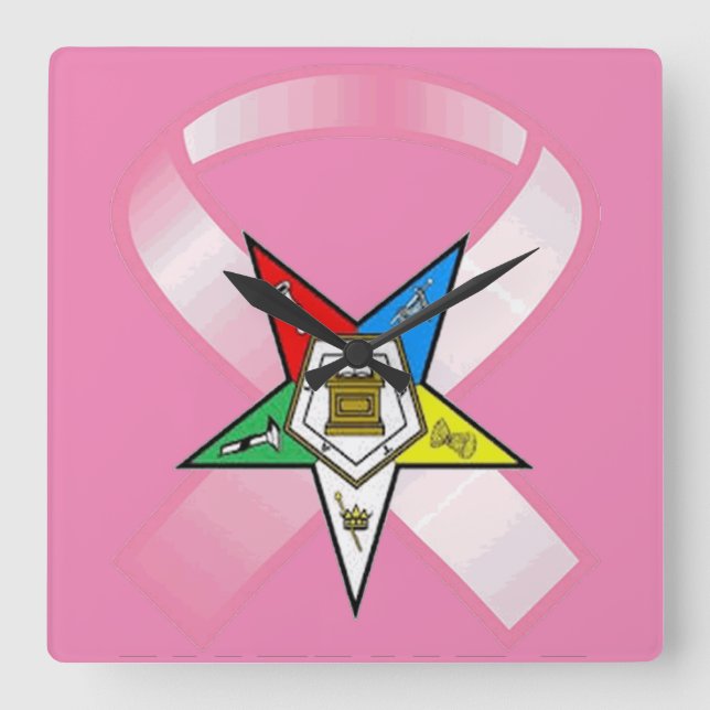 Eastern Star Breast Cancer Square Wall Clock (Front)