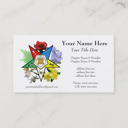 Customizable Eastern Star Floral Business Card