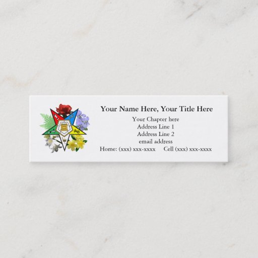 Customizable Eastern Star Floral Skinny Business Card