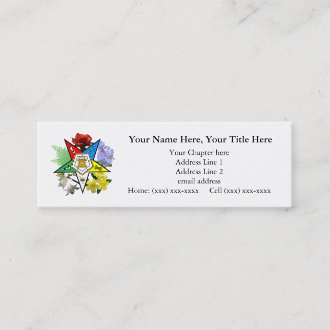Eastern Star Floral Skinny Business Card (Front)