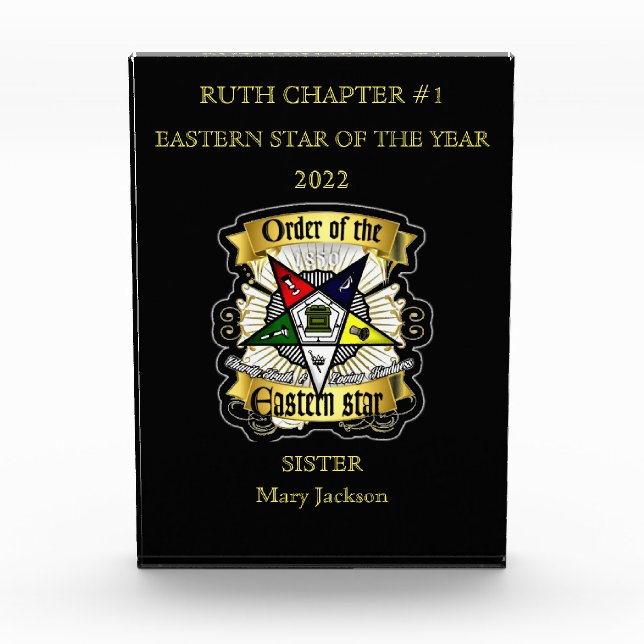 Eastern Star of the Year Acrylic Award (Front)