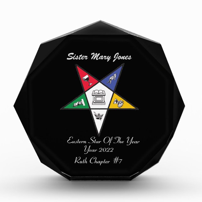 Eastern Star Of The Year Award Plaque (Front)