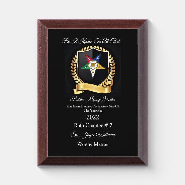 Eastern Star Of The Year Award Plaque (Vertical)