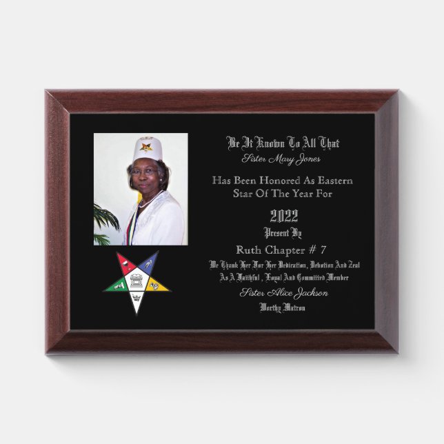 Eastern Star Of The Year Award Plaque (Horizontal)