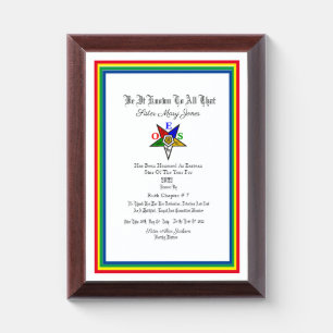 Eastern Star Of The Year Award Plaque