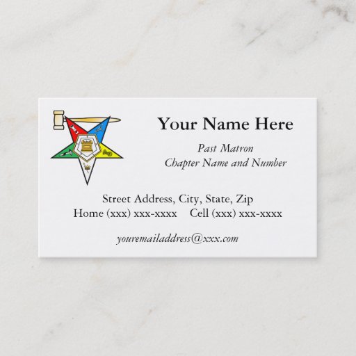 Customizable Eastern Star Past Matron Business Card