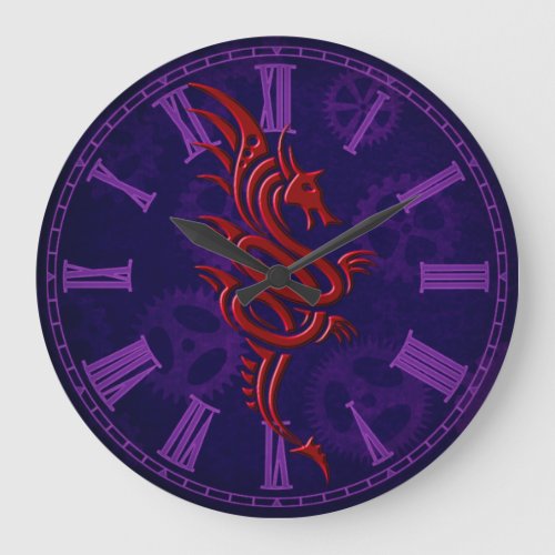 Eastern_style Dragon Crimson Embossed_effect Large Clock