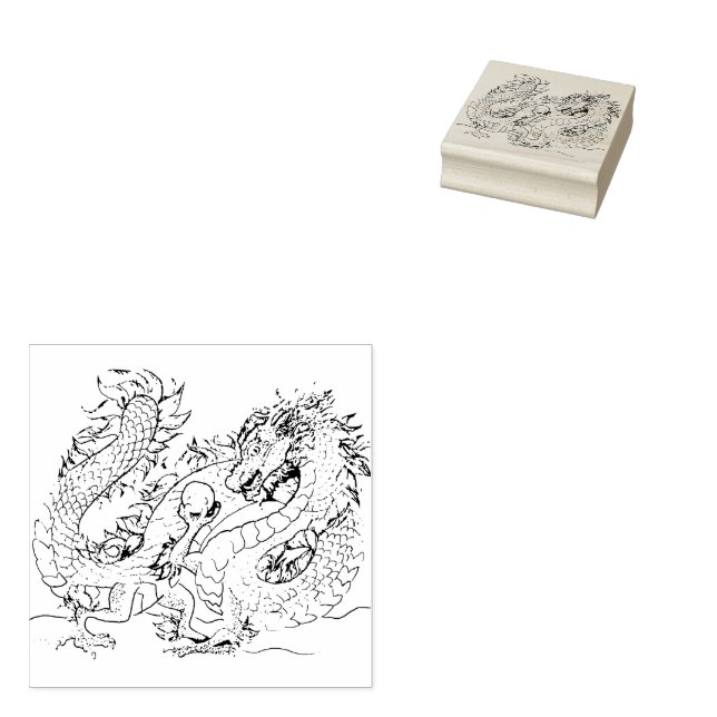 Eastern Style Pearl Dragon Rubber Stamp (Stamped)