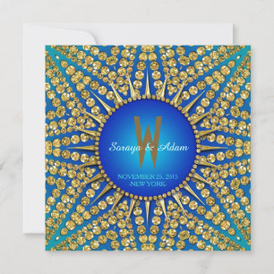 Eastern Sun Royal Blue Gold Sparkle Wedding Invitation