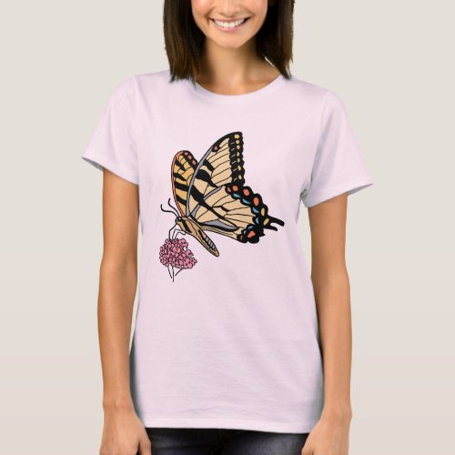 Eastern Tiger Swallowtail Butterfly on Pink Flower T_Shirt