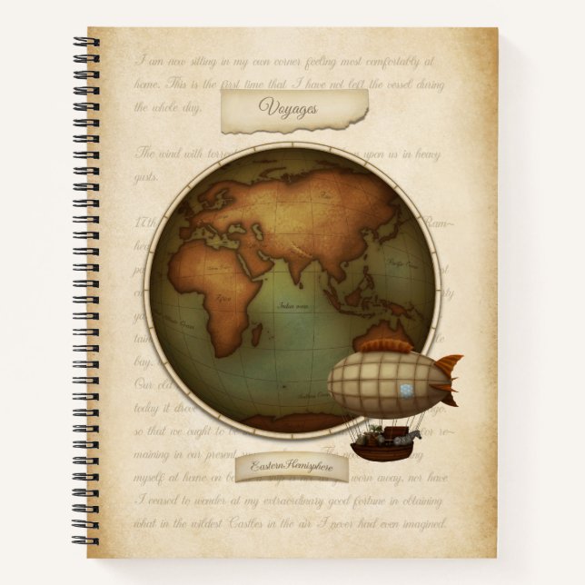 Eastern & Western Hemispheres Map Custom Steampunk Notebook (Front)