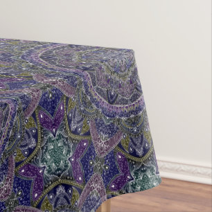 Eastern Zen Mandala Fine white lace on purple Tablecloth