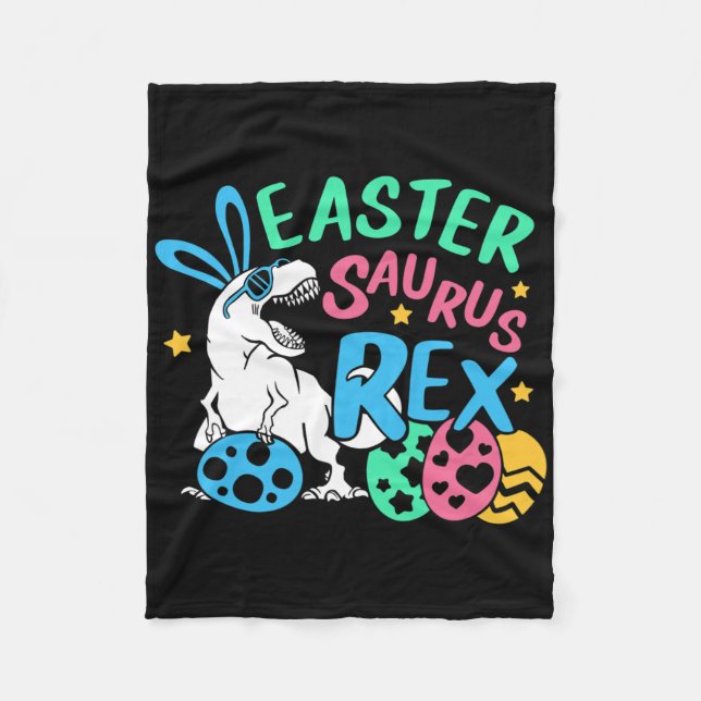 Eastersaurus T-rex Easter Day Tee, Cute Easter Bun Fleece Blanket (Front)
