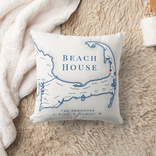 Eastham MA Cape Cod Beach House Photo Coordinates Throw Pillow