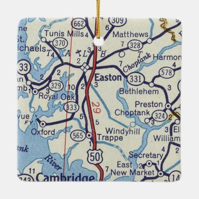 Easton MD Vintage Map Ceramic Ornament (Back)