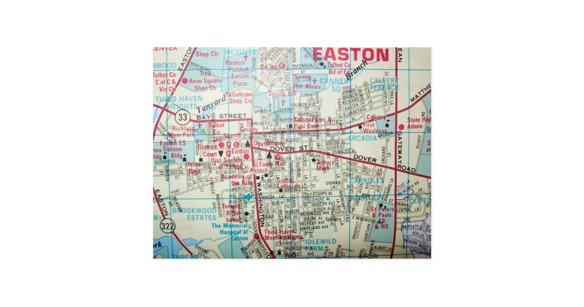 EASTON MD, Vintage Map Postcard