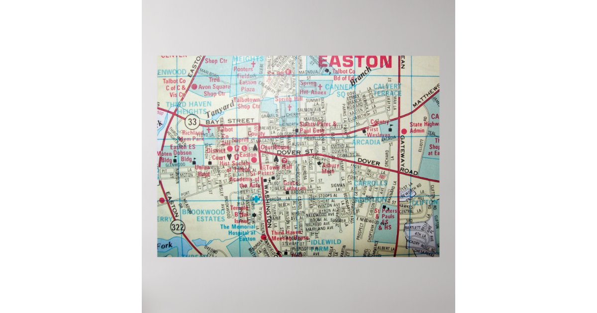 Easton, MD Vintage Map Poster Zazzle