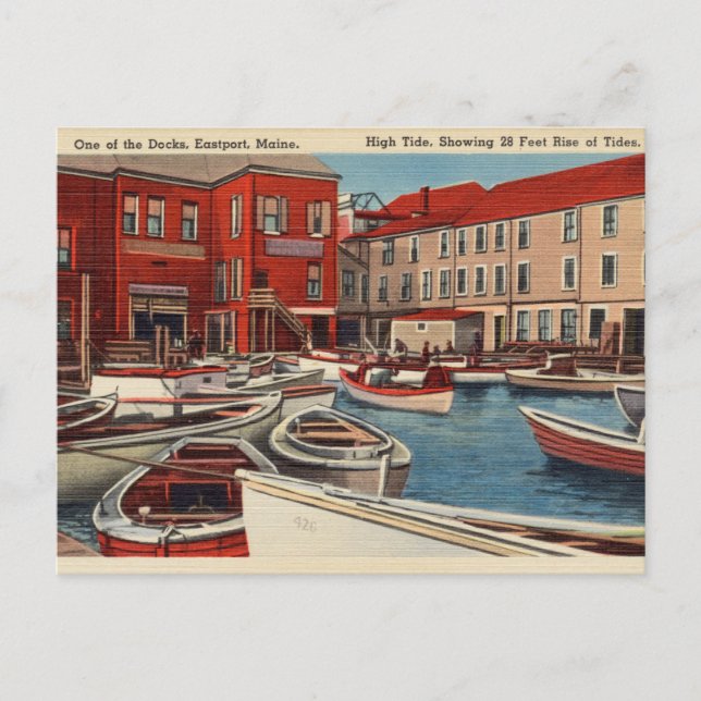 Eastport, Maine, High Tide, Ships in Port Postcard (Front)