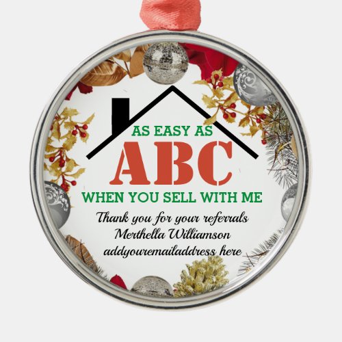 EASY AS ABC Realtor Client Christmas Metal Ornament