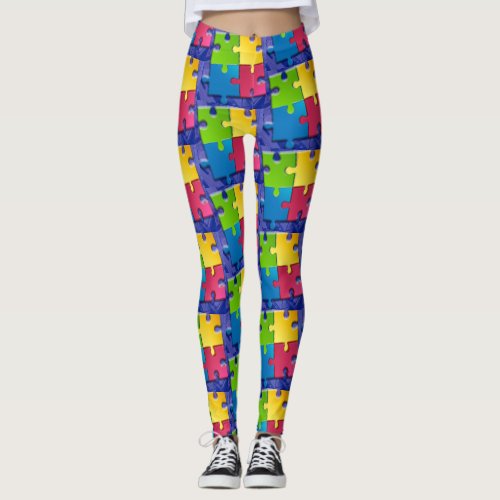 Easy Care Leggings with Brightly Colored Puzzle