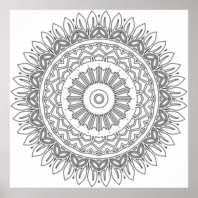Easy Coloring Page Mandala with Leaf Petal Rings Poster (Front)