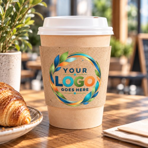 Easy Custom Corporate Business Logo On Faux Kraft Coffee Cup Sleeve