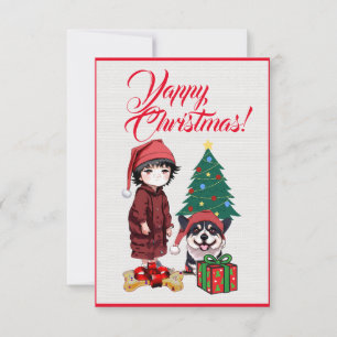 Easy Custom Cute Corgi dog With Girl Xmas Card