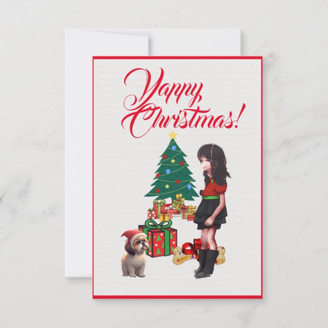 Easy Custom Cute Shih Tzu With  Girl Xmas Card (Front)
