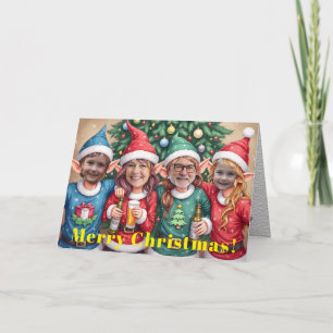 Easy Custom Digital Add Your Face 4 Photo Elves Card