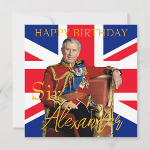 Easy Custom Name King Charles III British flag Card