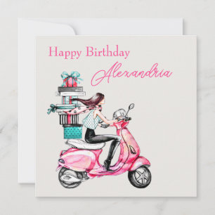 Easy Custom Name on Happy Birthday Girl Scooter Card