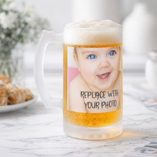 Easy design unique one of a kind personalized frosted glass beer mug (Easy design unique one of a kind personalized frosted glass beer mug by Ricaso. A great photo gift)