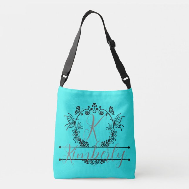 "Easy Does It Turquoise" Customizable Monogram  Crossbody Bag (Back)