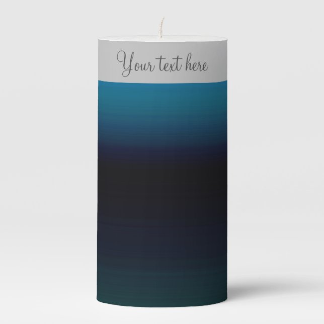 Easy Edit Elegant Script Casual Ombre Blue Green Pillar Candle (Front)