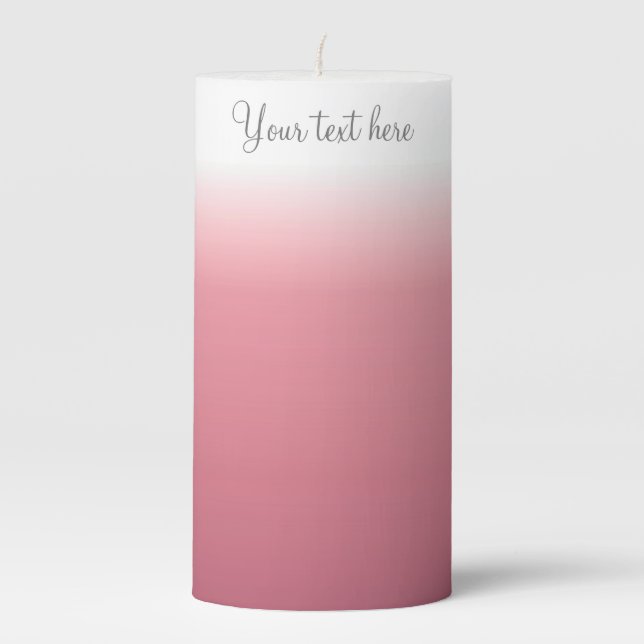 Easy Edit Elegant Script Casual Ombre Pink White  Pillar Candle (Front)