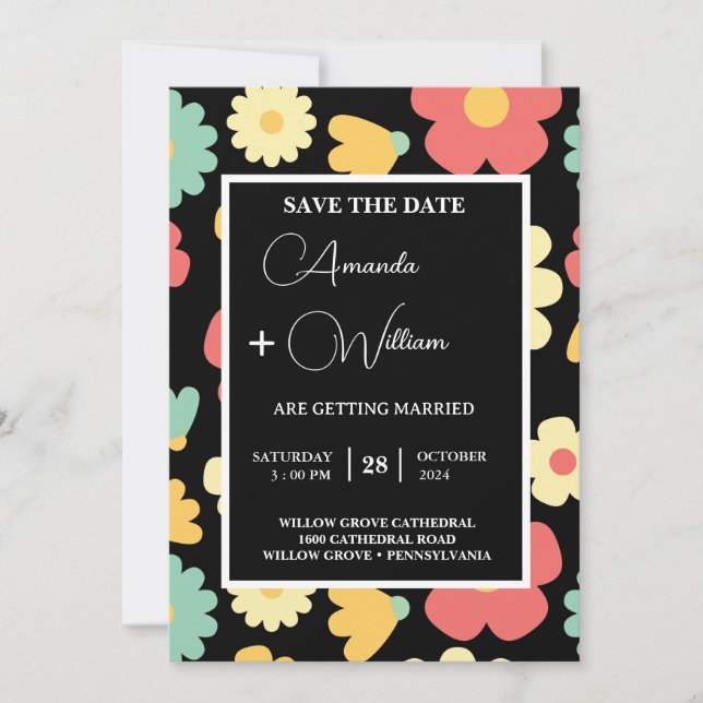 easy edit floral modern Minimalist save the date Invitation (Front)
